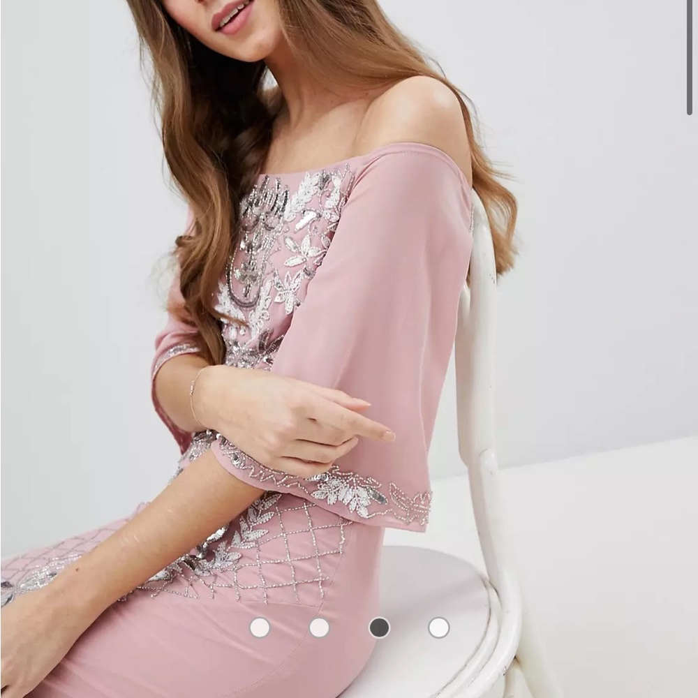 ASOS Embellished Bardot Maxi Dress With Fluted Sleeves - Picture 3 of 4